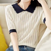 주디앤 여성 멜리사 배색 반팔 니트 티셔츠