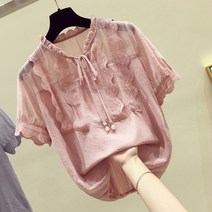 바이스타 쉬폰 레이스 반팔 블라우스