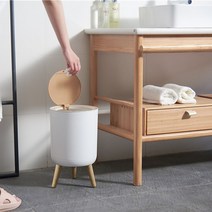 인테리어휴지통 7L 원터치 디자인휴지통 원목 우드 카페 욕실 주방 스탠드 원형휴지통 이쁜휴지통 예쁜쓰레기통, 1개
