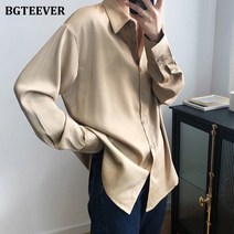 BBTEEVER 2020 새로운 세련된 여성 새틴 셔츠 긴 소매 솔리드 턴 다운 칼라 우아한 사무실 숙녀 작업복 블라우스 여성