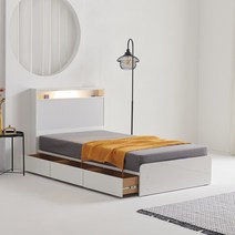 플라 템바보드 하이그로시 LED 3단 서랍 수납형 침대 프레임 슈퍼싱글 퀸 SS Q, 화이트