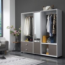 더젠 프릭스1500 이동식 거울수납드레스행거옷장세트9, 오크