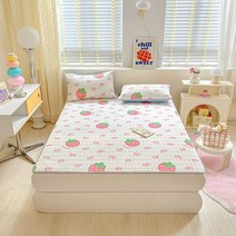 침대 쿨매트 여름 아이스 냉감 쿨링 쿨패드 냉매트 시원한 쿨젤, 하트딸기(침대린넨타입매트리스토퍼+베갯잇)