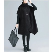 Prosekor 여성 순면 원피스 반팔 언밸런스 하이넥 원피스 데일리 루즈핏