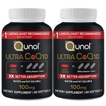 qunol coq10 100mg 소프트젤 울트라 3배 더 나은 흡수 코엔자임 q10 보충제 - 혈관 및 심장 건강을 위한 항산화 보충제 에너지 생산 - 4개월분 - 60개(2개