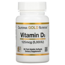캘리포니아 골드 뉴트리션 California Gold Nutrition 비타민D3 125mcg(5000IU) 소프트캡슐 90개입/360개입 1병, 5000IU, 360개