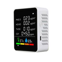 가스경보기 6in 1 이산화탄소 측정기 PM2.5 TVOC HCHO 값 전기 양 온도 습도 CO2 테스터 공기질 검출기, [02] white