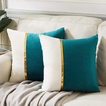 Fancy Homi 장식용 쿠션 커버 2팩 50.8 x 50.8cm(20 20인치) 거실 소파 베드용 청록색 그린 및 화이트 벨벳 패치워크 골드 가죽 럭셔리 모던 홈 데코 액센트, 20 x20