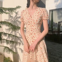 Karvin 브이넥 시폰 플라워 원피스