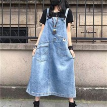 besteffie 가을 멜빵원피스 데님원피스 바스락원피스 워싱 포켓 A라인 민소매 청원피스 롱원피스 봄 여름 B15