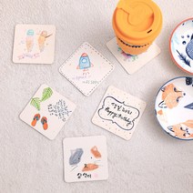 네모 컵받침 10개 종이 티코스터 만들기 꾸미기 캘리그라피