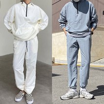 커플 케이 바람막이 나일론 아노락 반집업 후드 조거 밴딩 팬츠 트레이닝 세트 4color