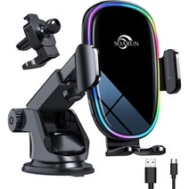 Wireless Car Charger Mount SOARUN [Unique 7 Colors LED Dynamic Backlit] 15W Wireless Fast Charging, Black