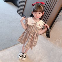 체크 카라 여아 아동 유아 여름 원피스 옷 자매룩 하객룩 결혼식