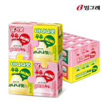빙그레 바나나맛 미니 24p + 딸기맛 미니 24p 120ml 멸균우유, 1세트