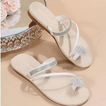 여성 슬리퍼 대형 사이즈 세트 발가락 신발 패션 아우터웨어 비치 라인석 플랫 캐주얼 샌들 2023 년 여, 07 WHITE_01 35
