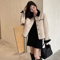 소소한진심 가을겨울 배색 카라 포켓장식 클래식 울자켓