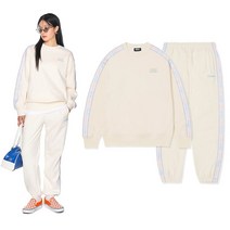 널디 남여공용 체커보드 테잎 맨투맨조거바지 세트 크림