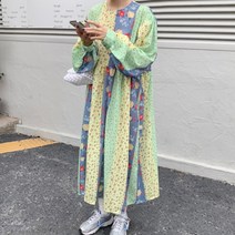 [바보사랑] 복고풍 배색 플라워 아방 롱 원피스(mops1523)