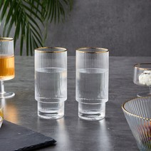 [모던하우스] ON 골드림 플리츠 유리컵 L 2P세트 400ml