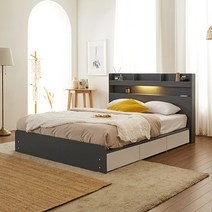 라피스 LED 리노 서랍형 슈퍼싱글 침대 SS+본넬 매트리스, 그레이화이트