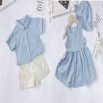 유아 여아 남아 남매룩 여름 상하세트 원피스 체크 커플룩