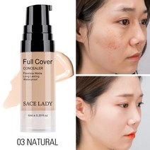 촉촉한 커버 커버력좋은 파운데이션 광채 스틱 물광 하이라이터 건성 복합성 매트 쿠션 컨실러 프라이머 블러셔 sace lady 8 색 풀 리퀴드 메이크업 6ml 아이 다크 서클, 내츄럴 03
