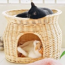 코스토프 수제 라탄 고양이 더블 캣타워 고양이집, 1개, 중형 + 이중 스폰지 매트