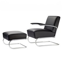 토넷 캔틸레버 안락의자 암체어 1인 소파 서재 라운지 체어 Thonet S411, 스툴 (전체 천연가죽)