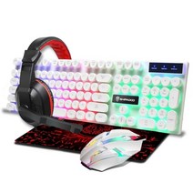 4 인 1 키보드 게임용 마우스 및 RGB 헤드폰 유선 기계식 헤드셋 키트 노트북 컴퓨터 PC