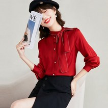 SURBORT 실크 레드 리본 셔츠 블라우스