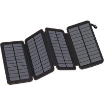 FEELLE 휴대용 태양광 충전기 방수 외장 배터리 25000mAh, Black