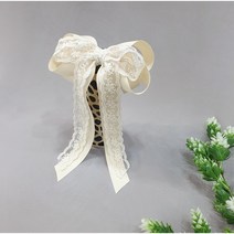 다예삐고 아이보리 레이스 무광리본 민자 롱 꼬리 골프리본 핀 머리핀