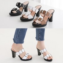 벨루치슈즈 여성 수제화 국내제작 천연소가죽 큐빅 체인 스트랩 가보시 8cm 통굽 하이힐 뮬 샌들 슬리퍼