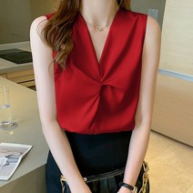 디자인감 화이트 스트랩 베스트 우먼 봄/여름 브이넥 수트 이너에 베이스 박시한 시폰 민소매 상의 밖으로 입음