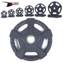 포스스포츠 5구핸들 고무 중량원판(50mm) 1.25kg~20kg/바벨/플레이트/역기봉/중량봉, (중량원판)20kg_1개