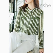 [Myshe]봄 패션 정장 스트라이프 블라우스 여성 쉬폰 블라우스 juan225D7