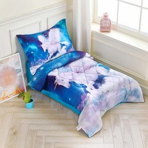 Wowelife 유니콘 유아용 이불 세트 여아용 화이트 유니콘 유아 침구 이불 매트리스 커버 상단 시트 및 베개 커버 1개(플라이 유니콘)