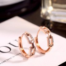 르누벨 여성 14k 도금 로즈골드 귀걸이 원터치 큐빅 귀걸이