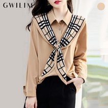 귈림 베이직셔츠 체크 스카프 블라우스 GAFBL021P