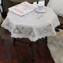마꼬꼬트 빈티지 원형 레이스 방수 식탁보 테이블보, 지름91cm, 화이트