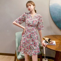 브이와이 여자 플라워 봄 반팔 러블리 데이트룩 미니 원피스