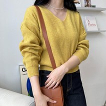 여성 니트티셔츠 1P 캐시울 루즈핏 브이넥 긴팔티 여자