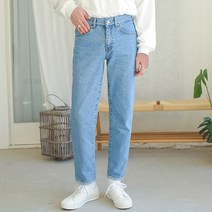 플레이즈 남성용 블루 밑단포인트 일자데님팬츠