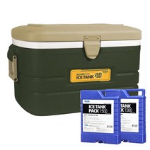 코멕스 아이스박스 40L 밀리터리그린 + 아이스탱크팩 1.5L x 2개, 40L + 아이스팩 1500ml 2개