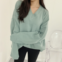 큰옷빅진 빅사이즈 박스 브이넥 니트 티셔츠 스웨터(os707)루즈핏 여자 여성