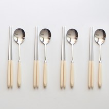 [하우스홈] 루드 파스텔 수저 4인세트 스테인레스 커트러리 컬러손잡이, 네이플스옐로우4P, 숟저4P+젓가락4P