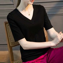 데일로엔 여성용 데일리 브이넥 라인 베이직 반팔티셔츠