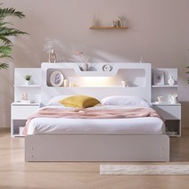 슬립스토아 호텔 로하스 LED 멀티수납 침대+독립40T 매트리스 세트 SSQK, 화이트