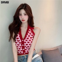 DFMEI 홀터넥 상의 여런닝 박시 니트 민소매 오프닝 나시
